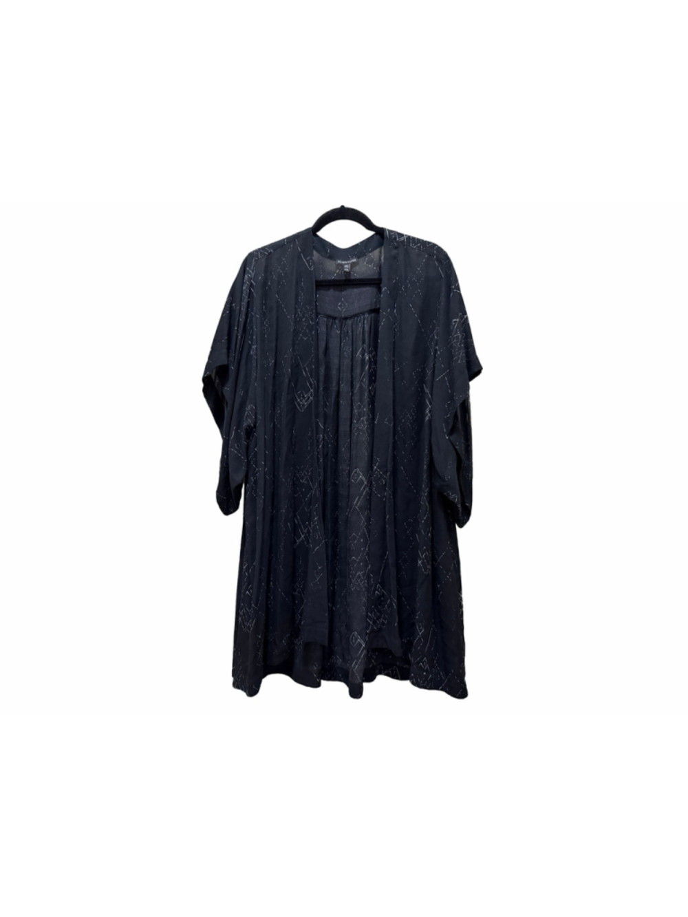 Women's Eileen Fisher Kimono Blouse XL Black White Long Geometric Print